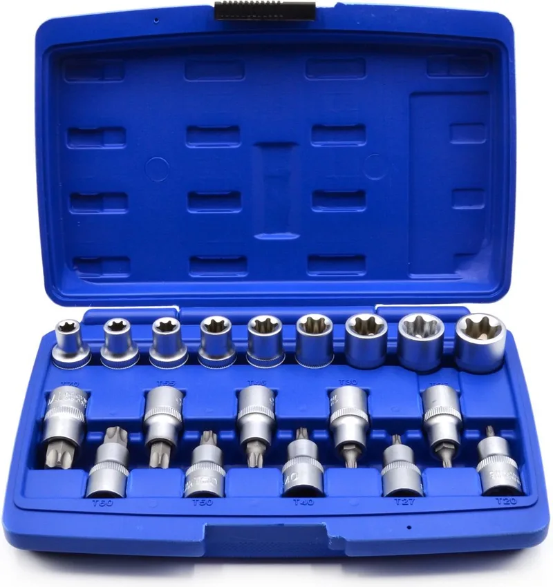 GEKO 19-delige torx en dopsleutelset - chroom-vanadium staal - veelzijdige maten von GEKO, Blau – Produktbild