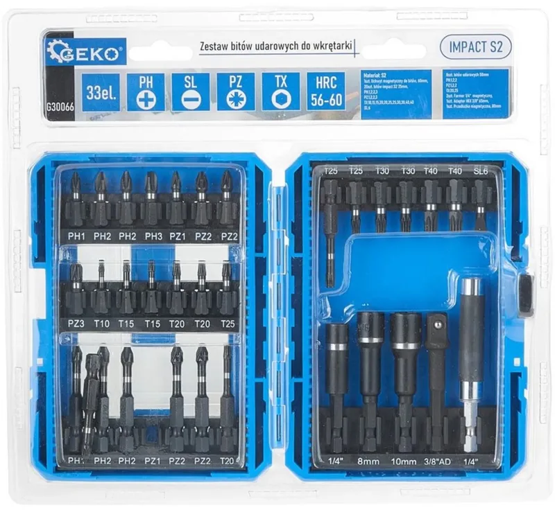 GEKO 33-delige impact bits set - S2 staal - magnetische houders - veelzijdige maten de GEKO – image du produit