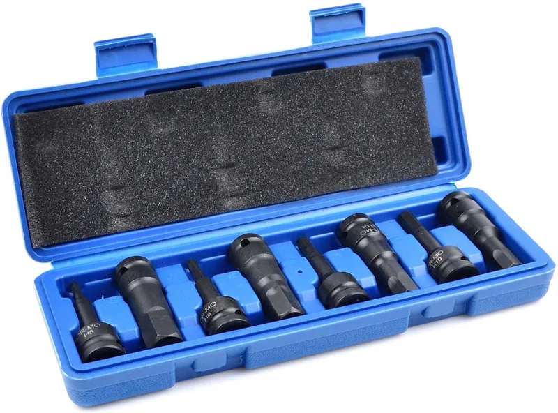 GEKO 8-delige HEX dopsleutelset - Cr-Mo staal - Voor zware belasting - H5-H19 de GEKO, Bleu – image du produit