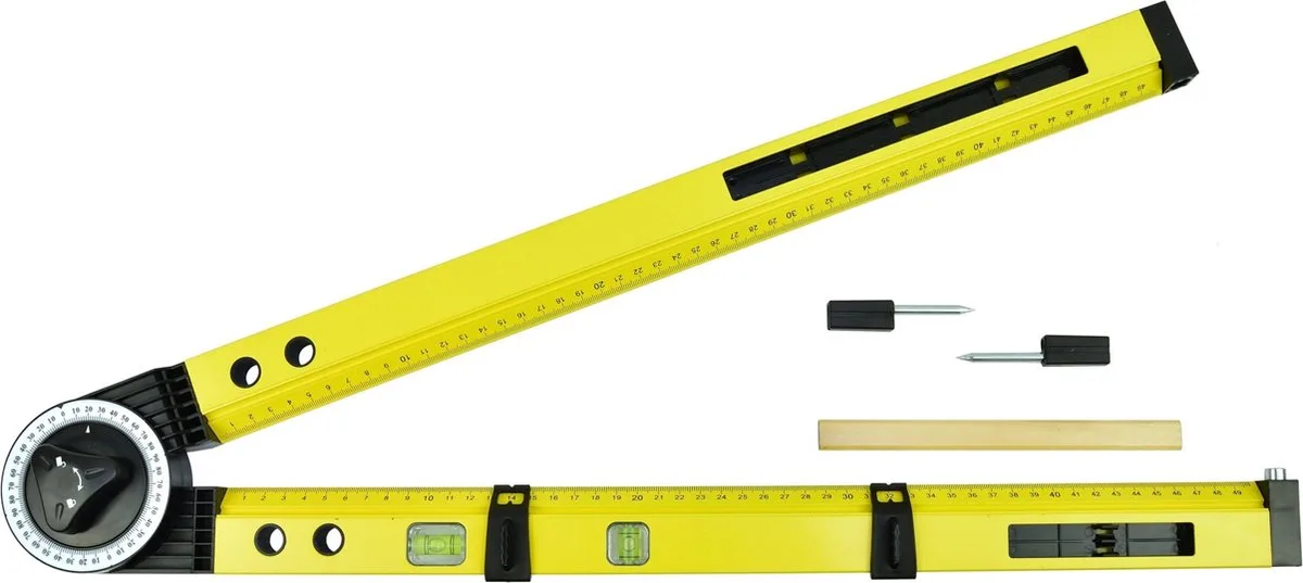 Hoekmeter waterpas - 3-in-1 functie - 50 cm - met libellen en meetarmen de GEKO, Jaune – image du produit