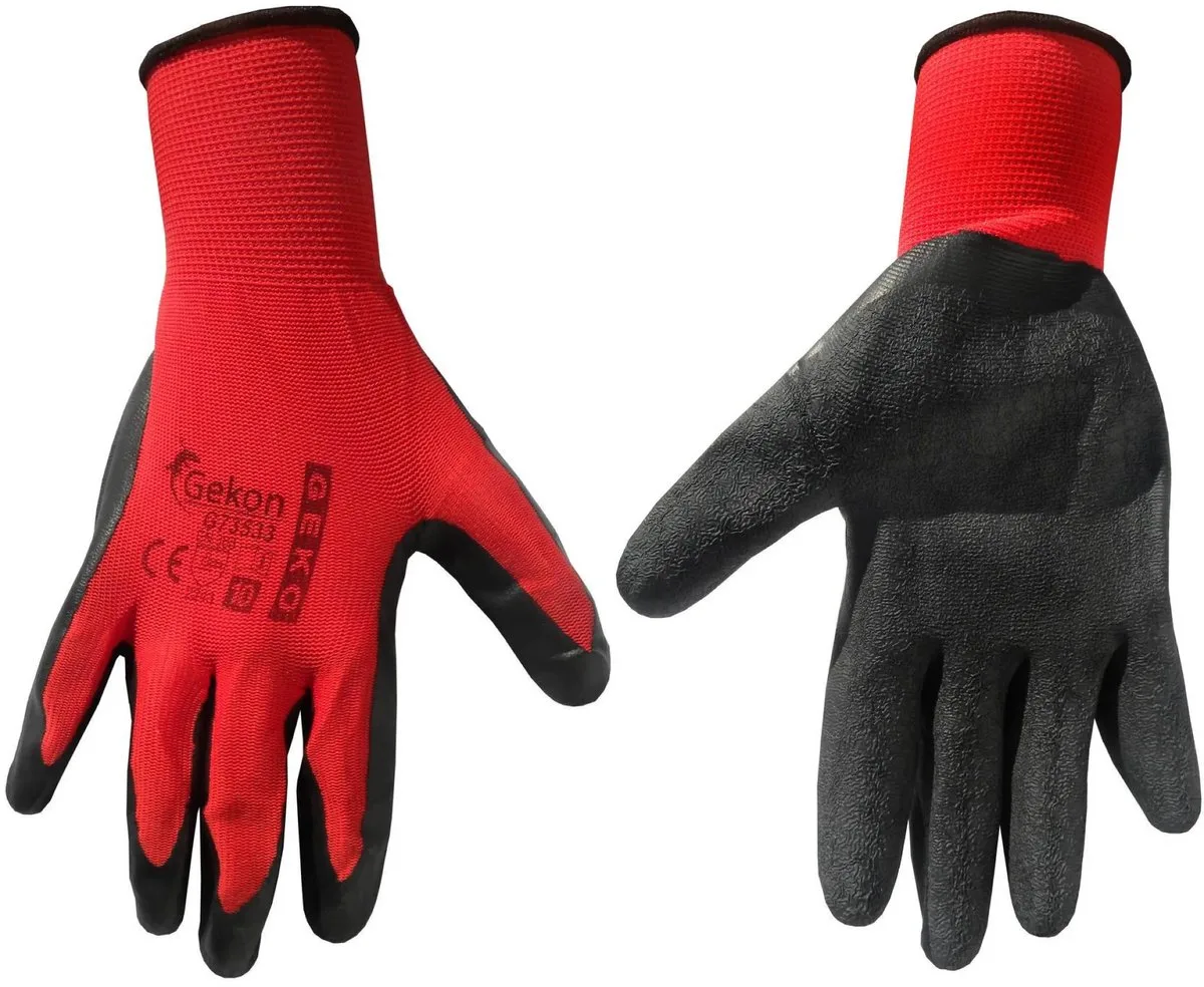 Katoenen werkhandschoenen - latex coating - rood - 12 stuks de GEKO, Noir, 10 – image du produit