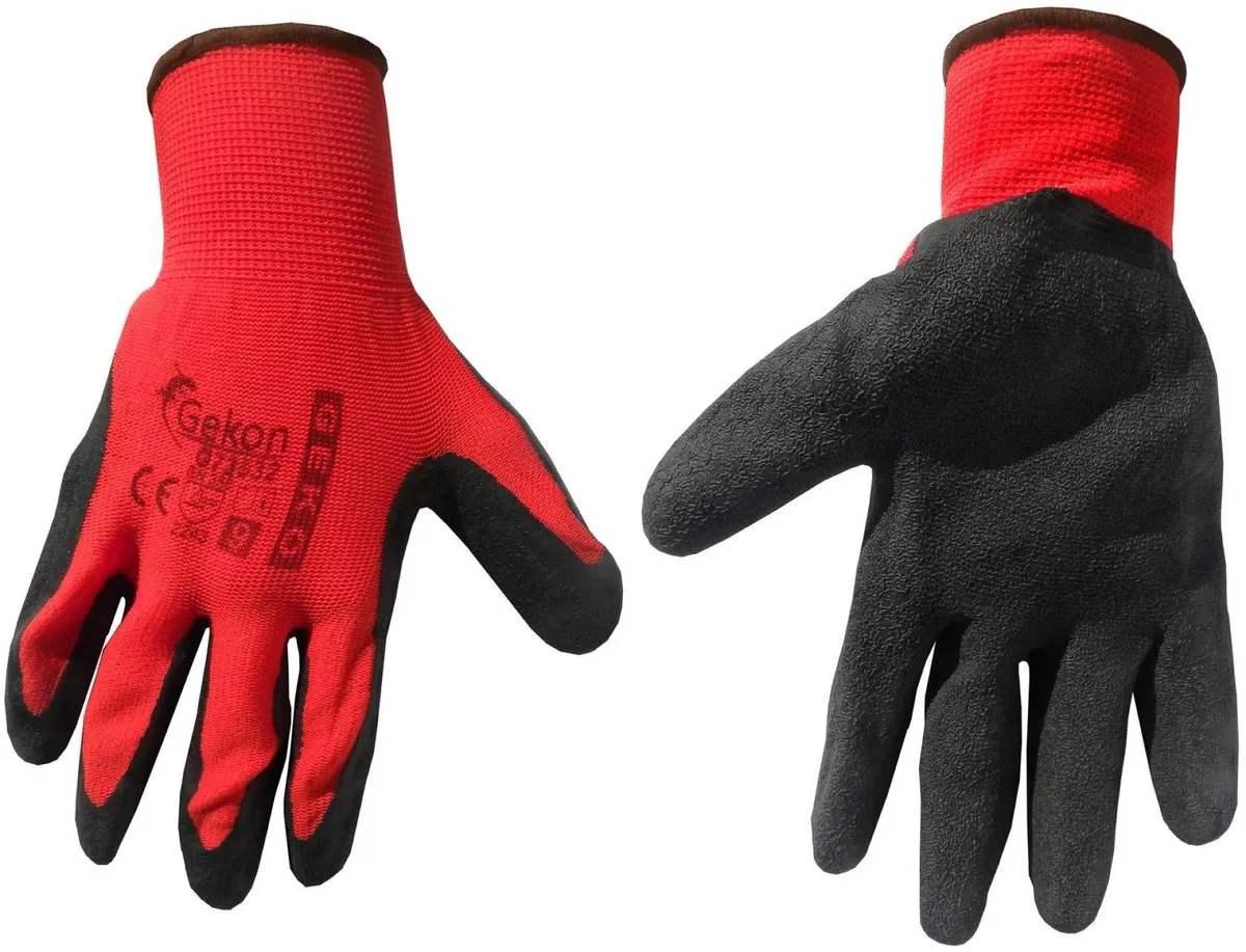 Katoenen werkhandschoenen - latex coating - rood - 12 stuks de GEKO, Noir, 9 – image du produit