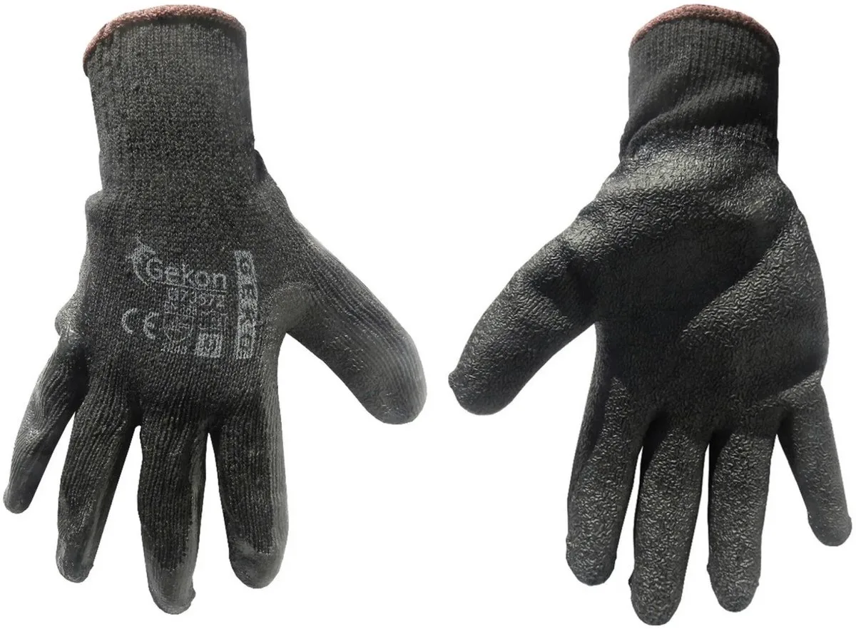 Katoenen werkhandschoenen - latex coating - zwart - 12 stuks van GEKO, Zwart, 9 – productafbeelding
