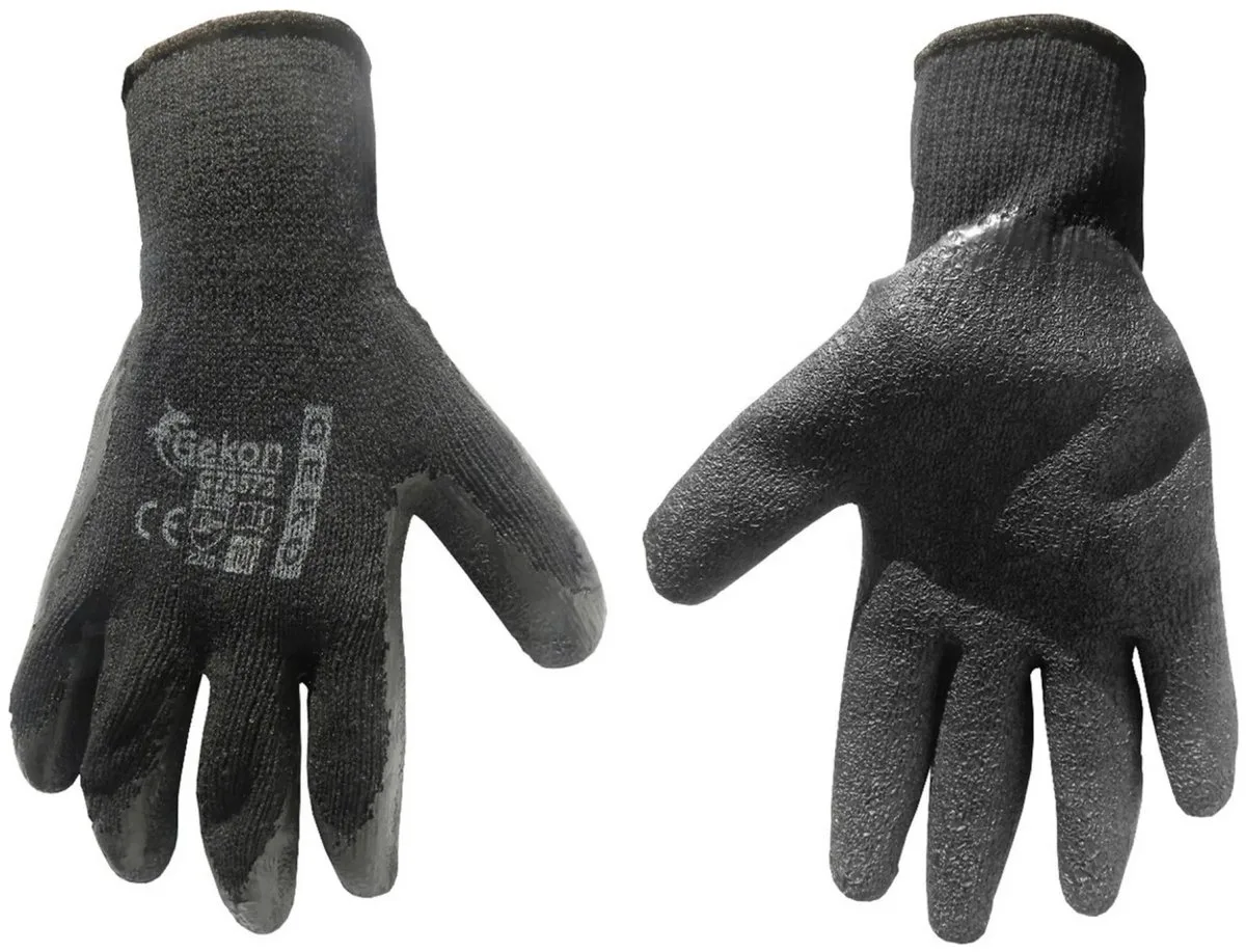 Katoenen werkhandschoenen - latex coating - zwart - 12 stuks von GEKO, Schwarz, 10 – Produktbild