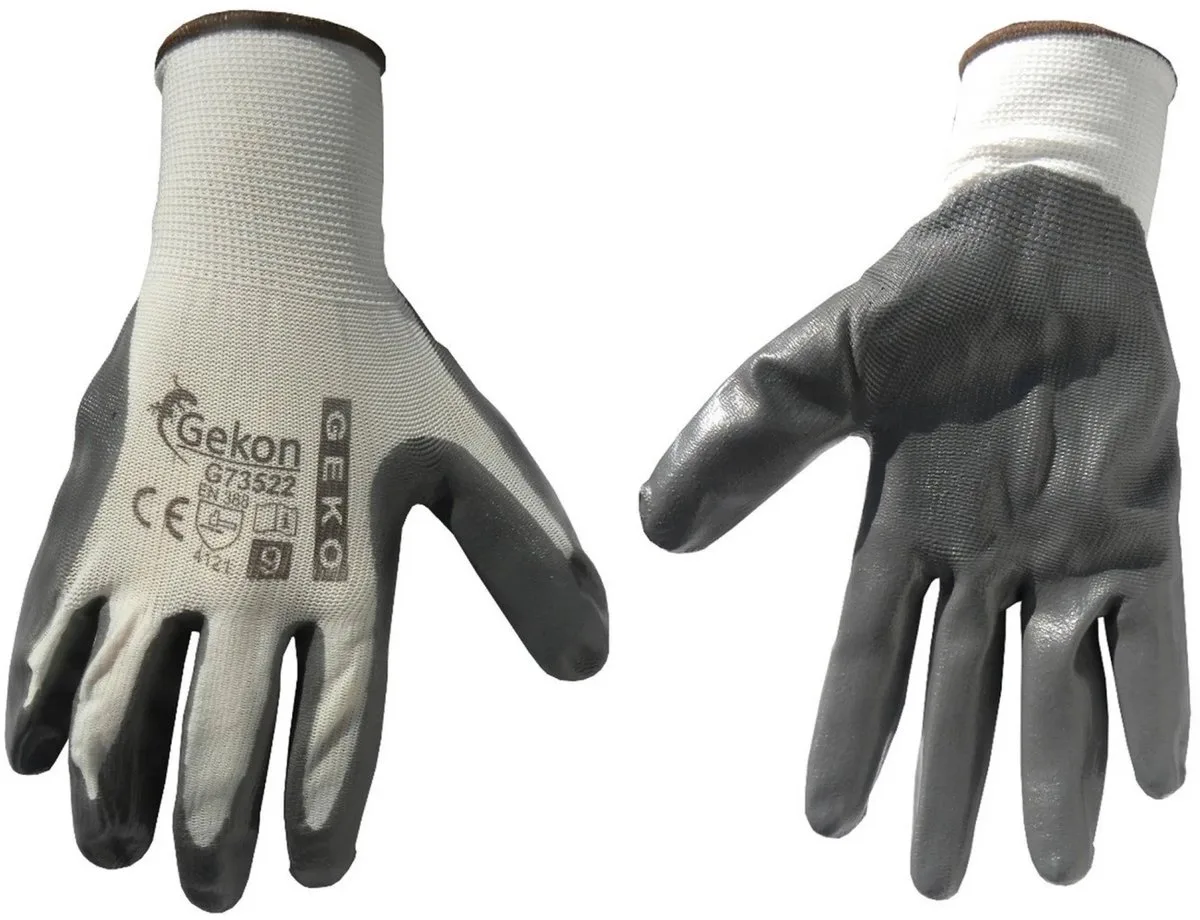 Katoenen werkhandschoenen - nitril coating - ademend - wit-grijs - 12 stuks de GEKO, Noir, 9 – image du produit