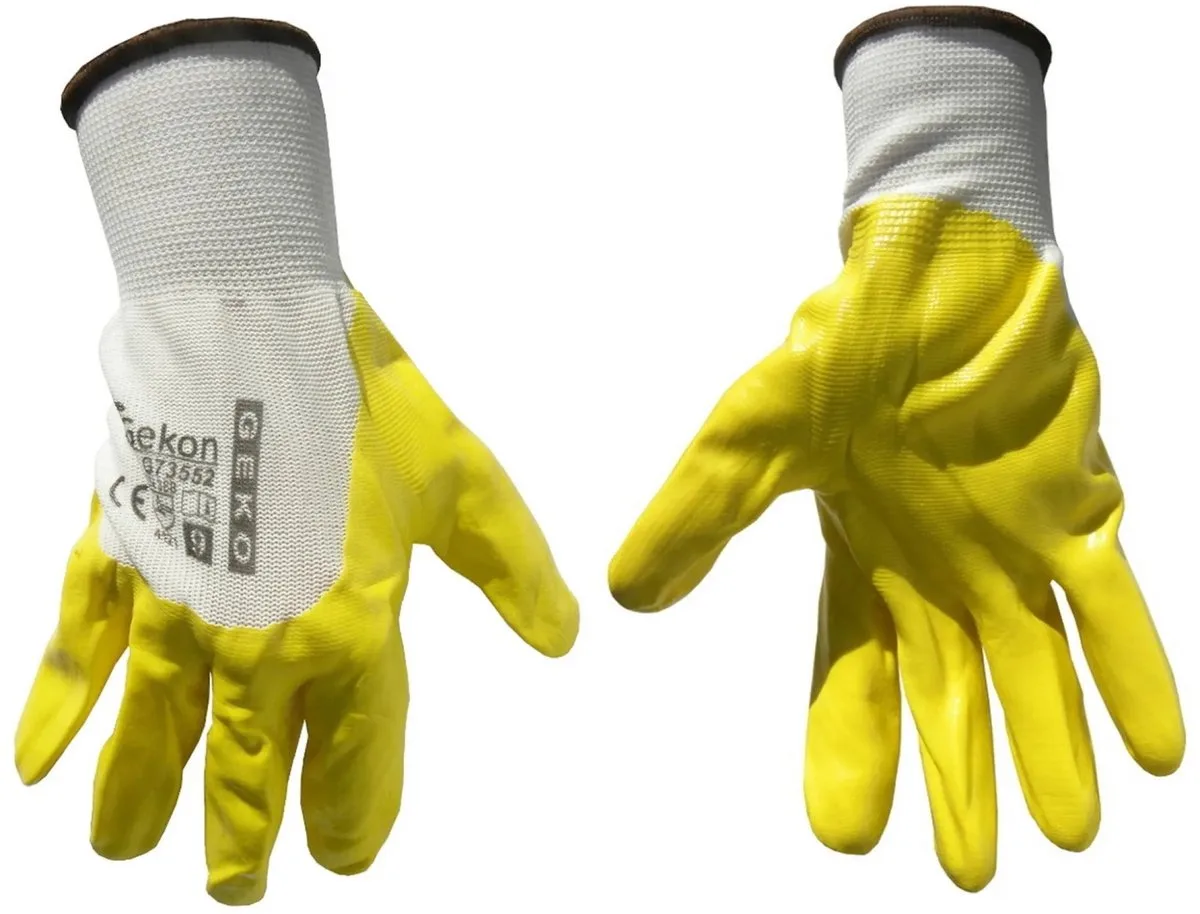 Katoenen werkhandschoenen - nitril coating - geel/wit - 12 stuks by GEKO, Black, 9 – product image