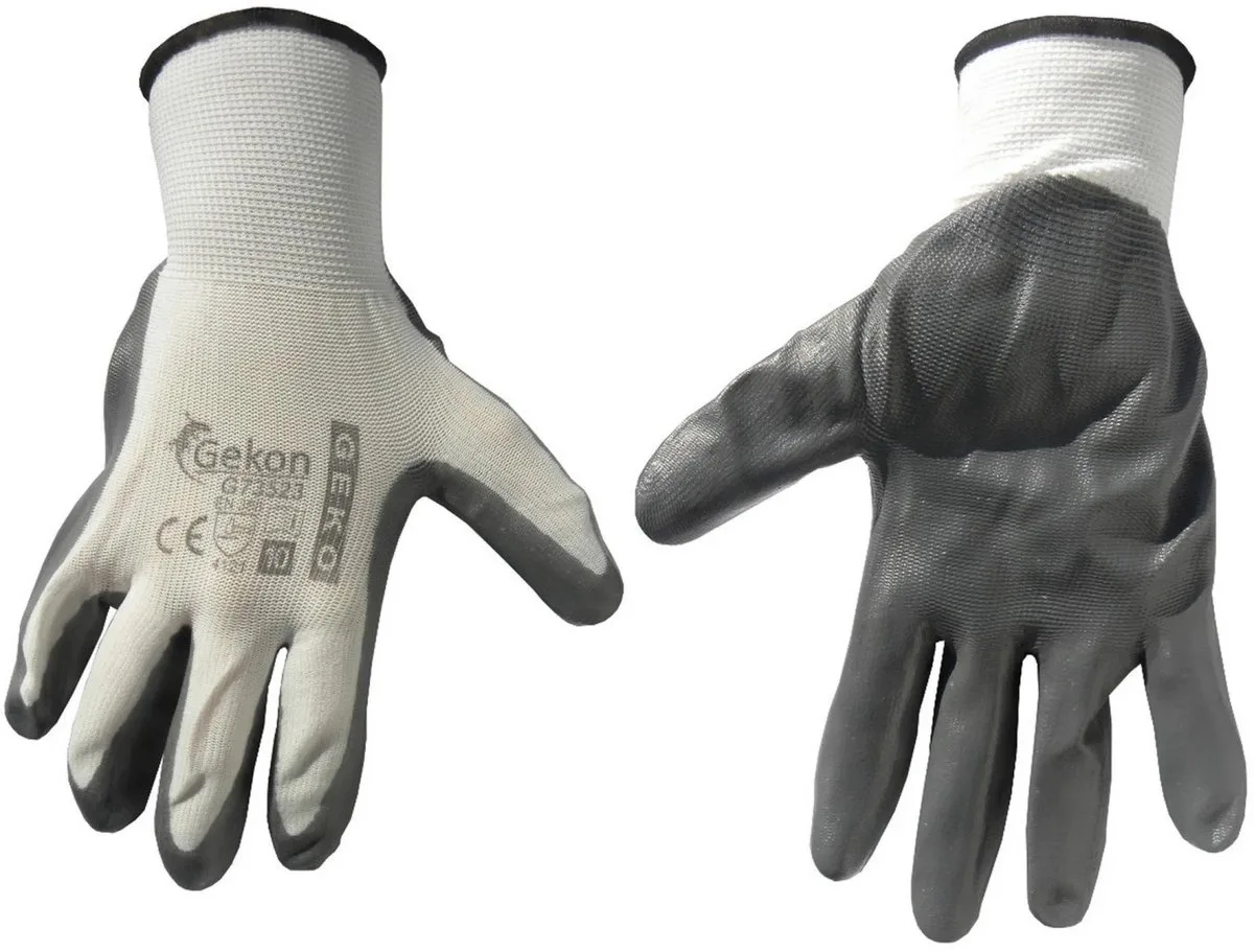 Katoenen werkhandschoenen - nitrilcoating - ademend - wit-grijs - 12 stuks de GEKO, Noir, 10 – image du produit
