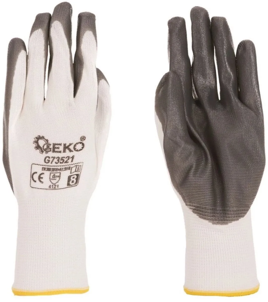 Katoenen werkhandschoenen - nitrilcoating - wit/grijs - 12 stuks by GEKO, White, 8 – product image