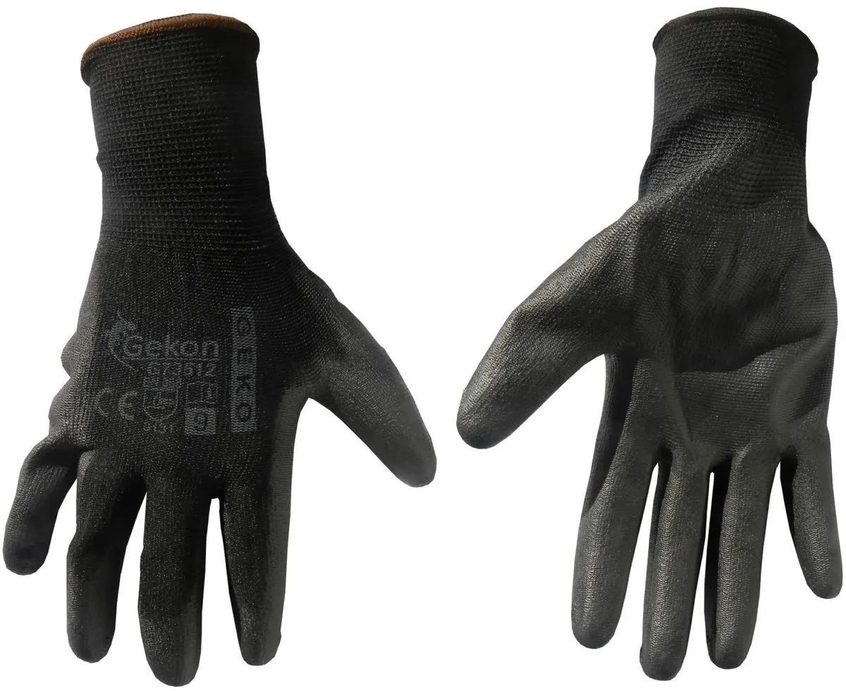 Katoenen werkhandschoenen - PU-coating - Slijtvast - Ademend - Zwart - 12 stuks de GEKO, Noir, 9 – image du produit