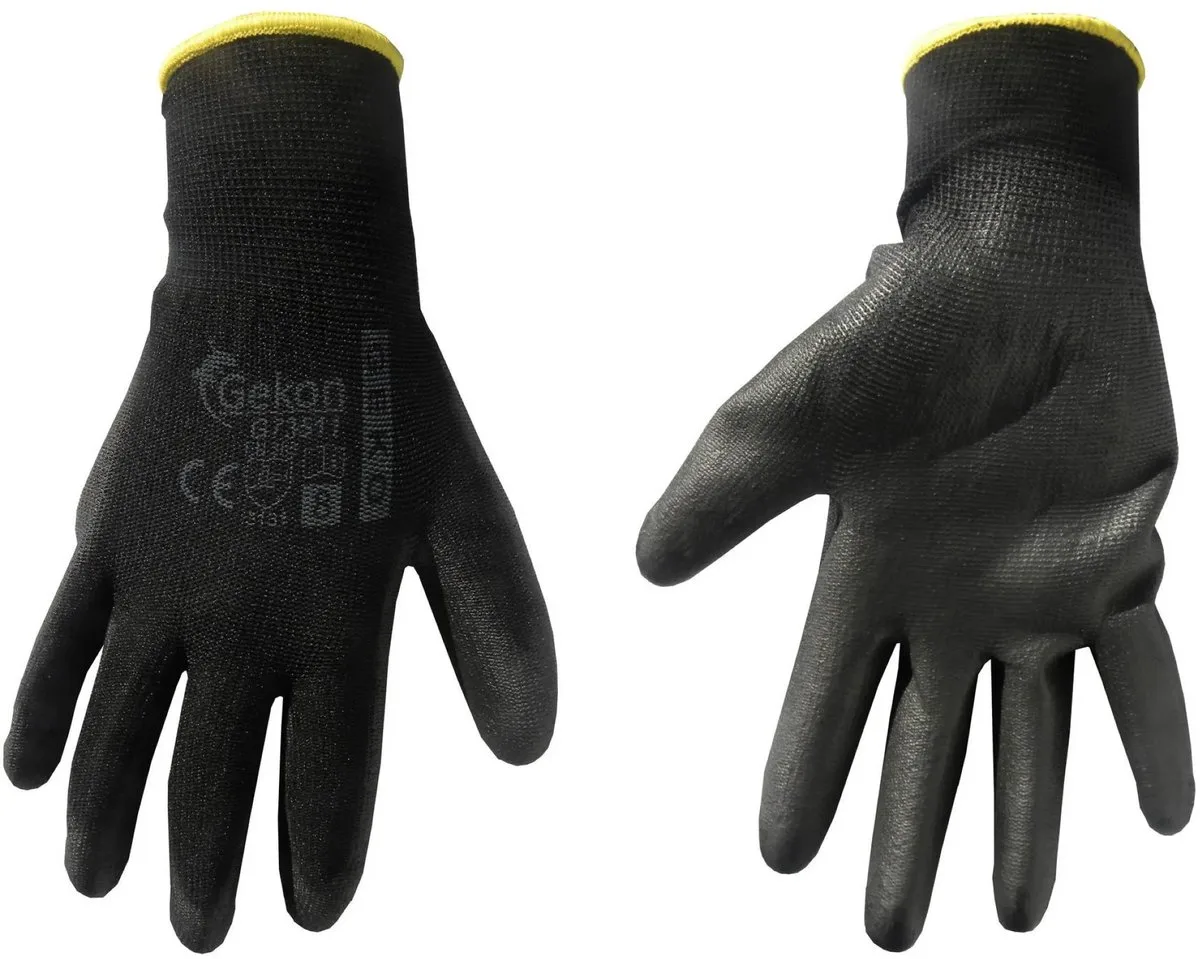 Katoenen werkhandschoenen - PU coating - zwart - 12 stuks de GEKO, Noir, 8 – image du produit