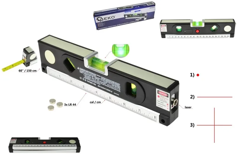 Laserwaterpas - Multifunctioneel - 1,5m Meetlint - LED Licht - ABS by GEKO, Aluminium – product image