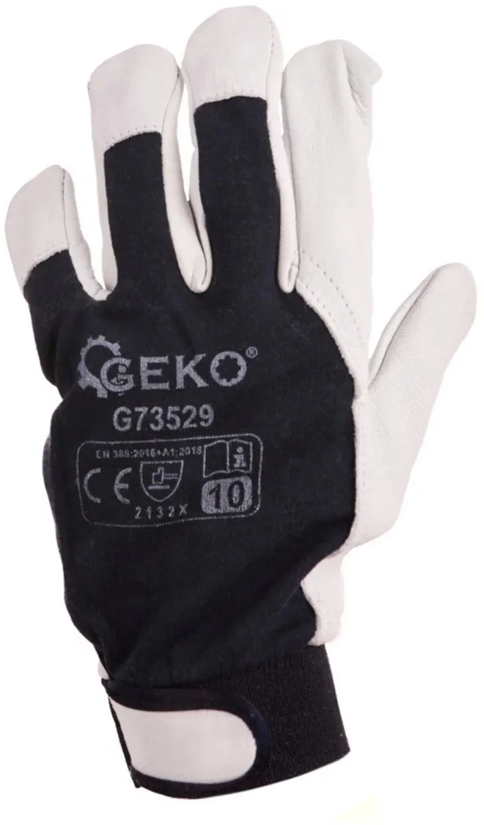 Leren werkhandschoenen - klittenband sluiting - Blauw en wit - EN388 bescherming - 12 stuks von GEKO, Schwarz, 10 – Produktbild