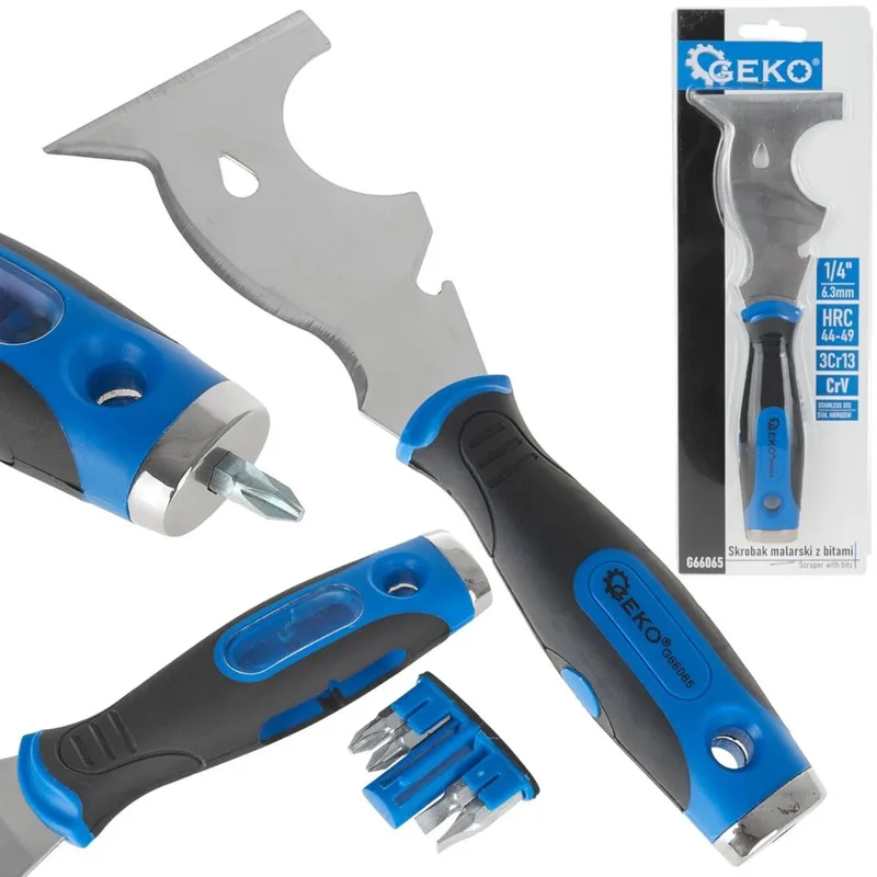 Multifunctionele verfkrabber - Ergonomisch - Met bits en opbergruimte van GEKO, Blauw – productafbeelding