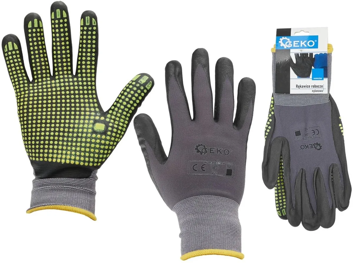 Nylon werkhandschoenen - latex grip - elastische manchet - 12 stuks de GEKO, Vert, 8 – image du produit