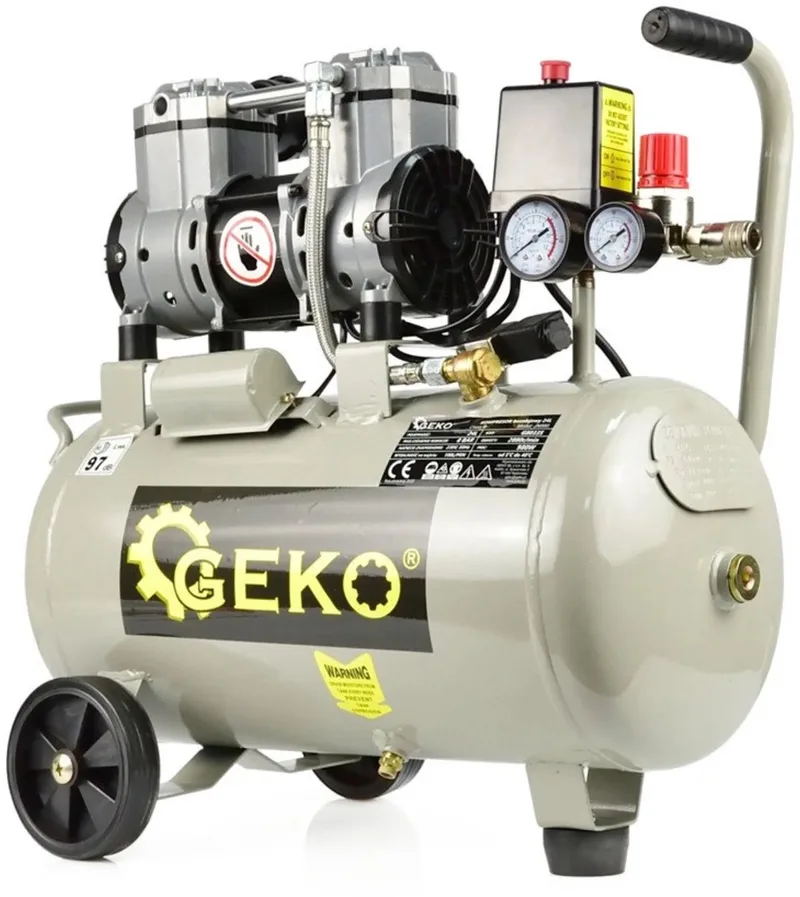 Olievrije luchtcompressor - 24L - 980W - Mobiel en onderhoudsarm de GEKO, Gris – image du produit