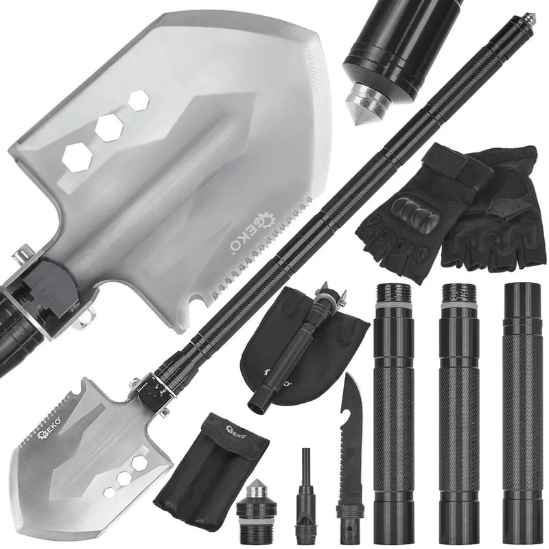 Opvouwbare survival schep - multifunctioneel - zwart - verstelbare lengte - inclusief accessoires by GEKO, Ornaje – product image