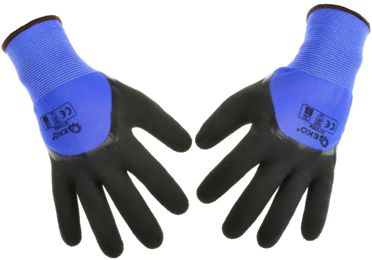 Polyester werkhandschoenen - duurzame latex coating - blauw/zwart - 12 stuks von GEKO, Schwarz, 9 – Produktbild