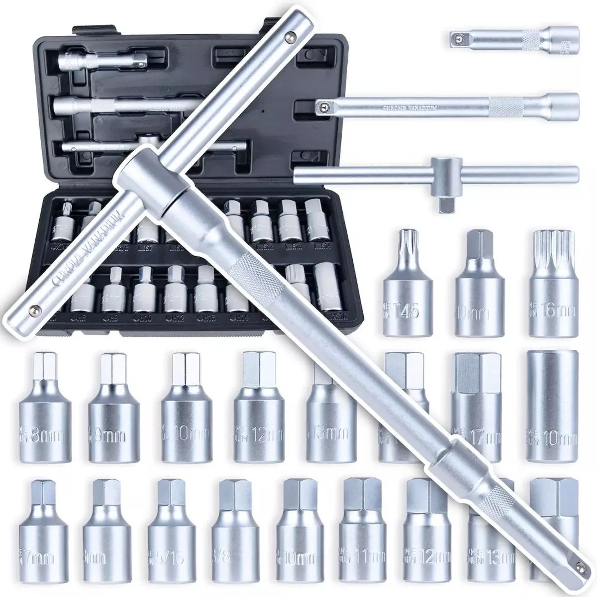 Professionele 23-delige CrV oliedop- en aftapplug sleutelset met HEX, torx en vierkant bits by GEKO – product image