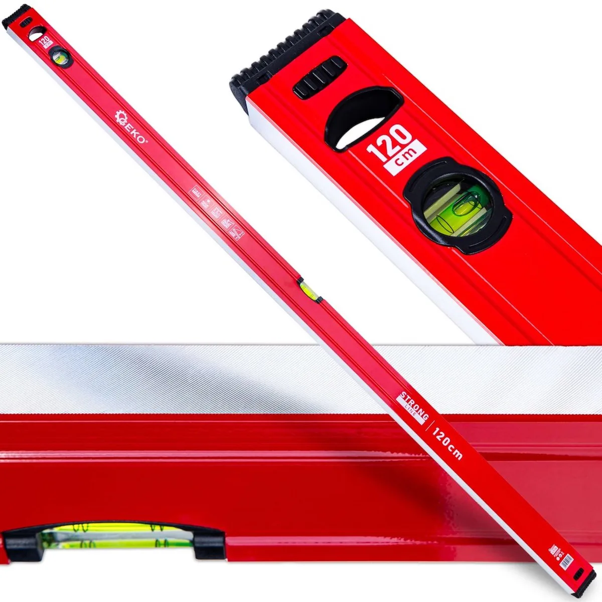 Professionele aluminium waterpas 120 cm, 0,5 mm per meter, magneet en schokdoppen von GEKO – Produktbild