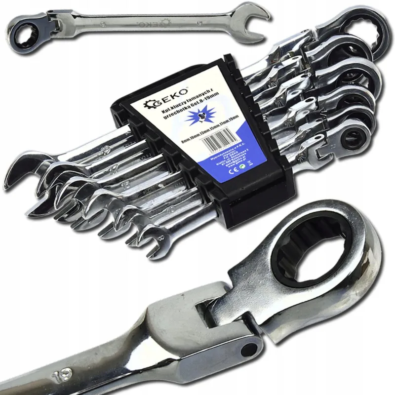 Ringsleutelset met Ratel 72T 6 Stuks 8-19mm CrV by GEKO – product image