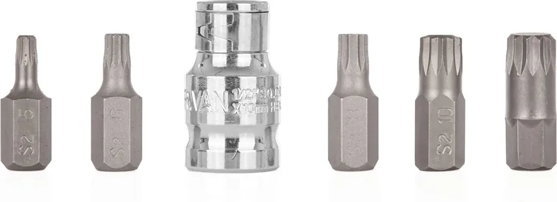 Spline bitset - 6-delig - S2 staal - M5-M12 - Inclusief adapter by GEKO – product image