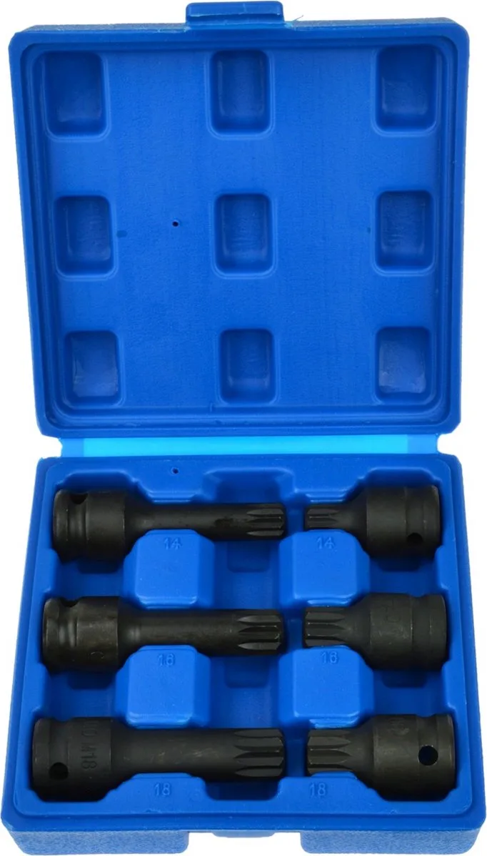 Spline dopsleutelset - Chroom-Molybdeen - Zwart - M14/M16/M18 - 43/78mm von GEKO, Blau – Produktbild