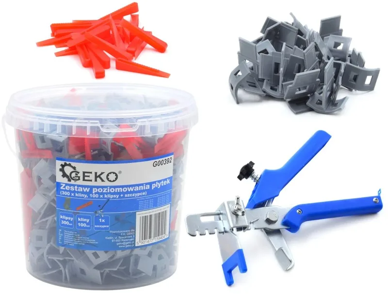 Tegel nivelleersysteem - Efficiënt en nauwkeurig - 300 clips, 100 wiggen, 1 tang - Geschikt voor 4-14 mm dikte von GEKO – Produktbild