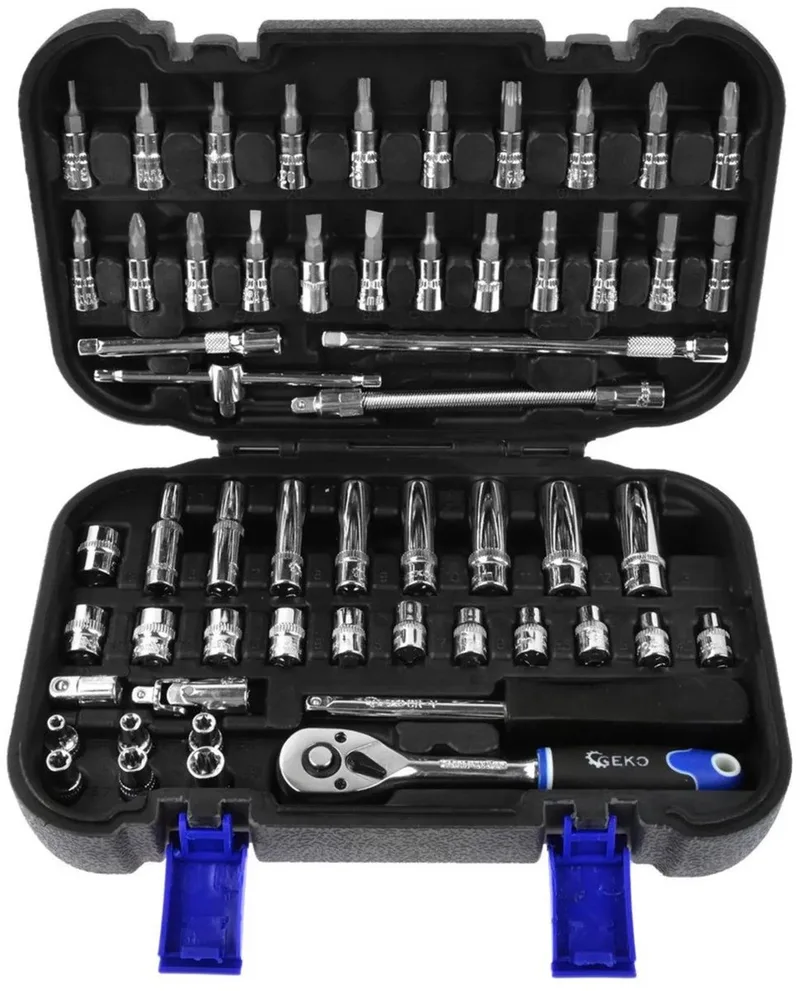 Torx dopsleutelset - 56-delig - Chroom-vanadium - Ergonomische ratel 1/4" von GEKO, Schwarz – Produktbild