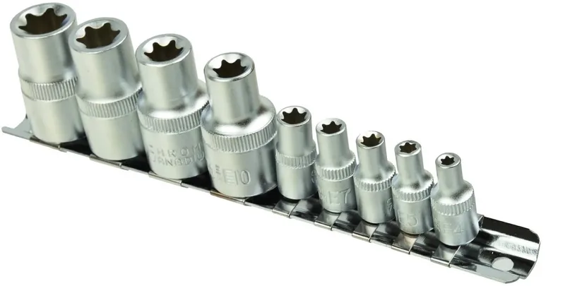 TORX dopsleutelset - CrV staal - E4-E16 - 9-delig - Met railhouder von GEKO, Blau – Produktbild