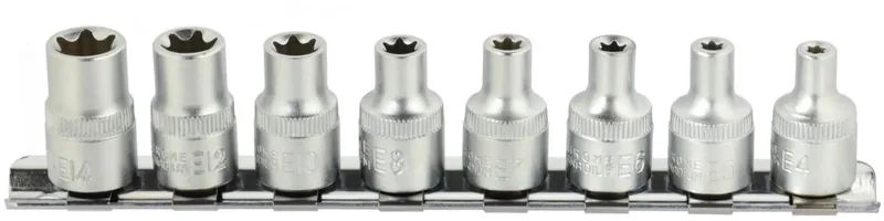 Torx Dopsleutelset - E4-E14 - CrV Staal - 8-delig - Met Rail Organizer by GEKO, Blue – product image