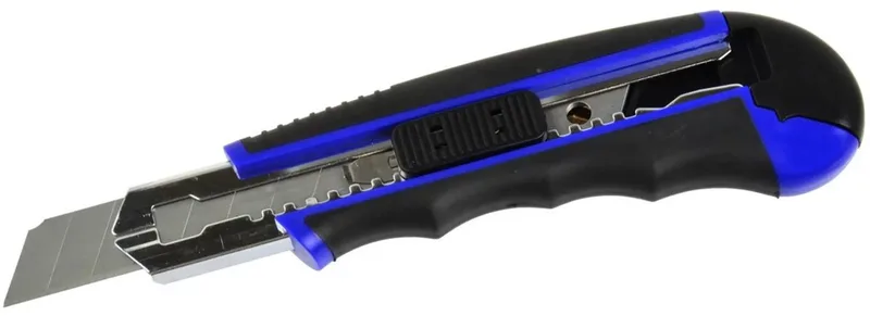 Universeel snijmes - 18mm carbonstalen afbreekmes - Antislip handgreep - 6 reservebladen de GEKO, Bleu – image du produit