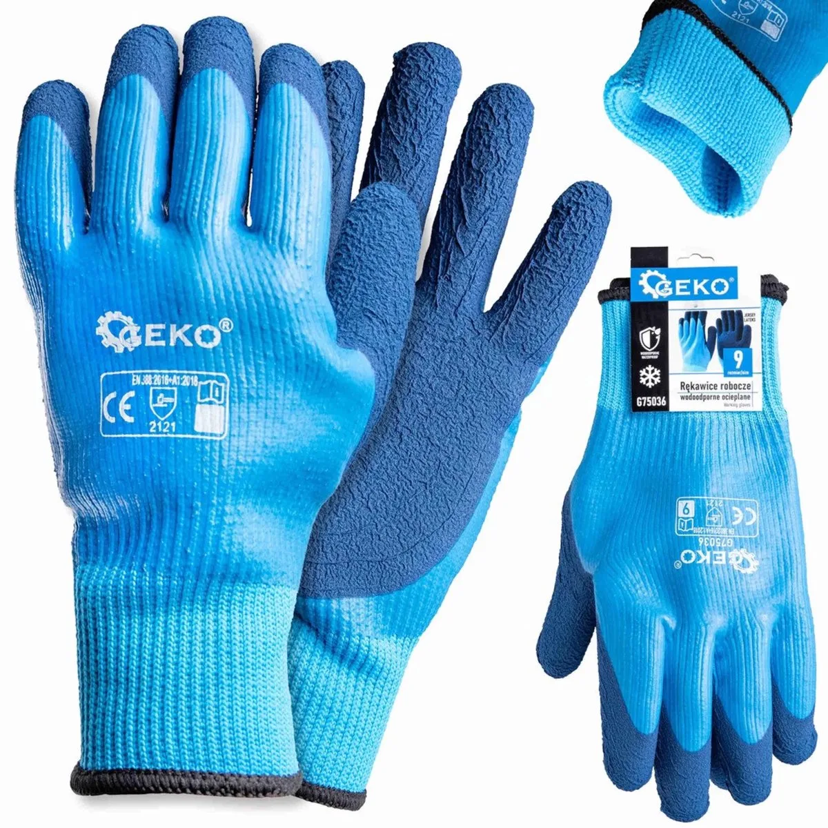 Waterdichte thermische werkhandschoenen - blauw - jersey en latex - warm en flexibel - 12 stuks von GEKO, Blau, 9 – Produktbild