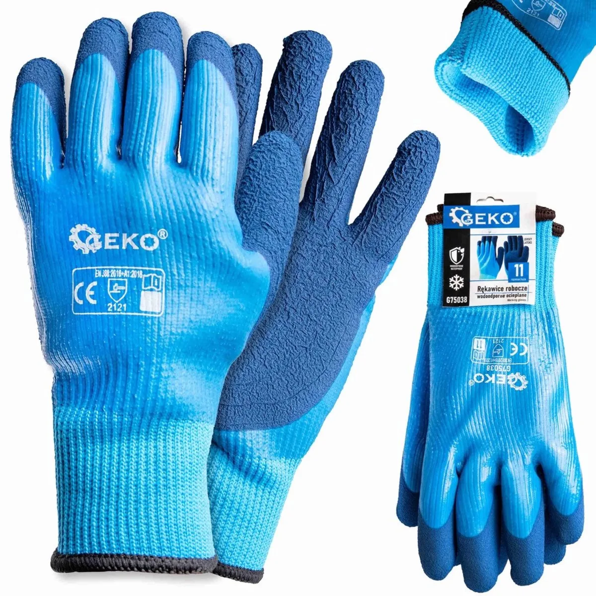 Waterdichte thermische werkhandschoenen - isolerend - latex grip - blauw - 12 stuks de GEKO, Bleu, 11 – image du produit