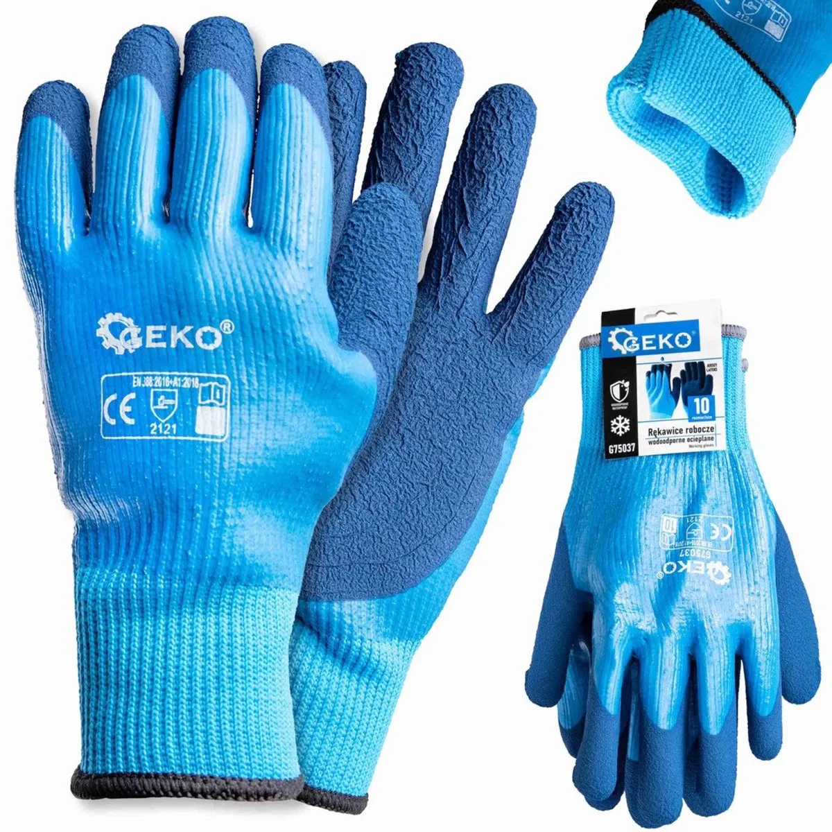 Waterdichte thermische werkhandschoenen - jersey latex - blauw - 12 stuks de GEKO, Bleu, 10 – image du produit