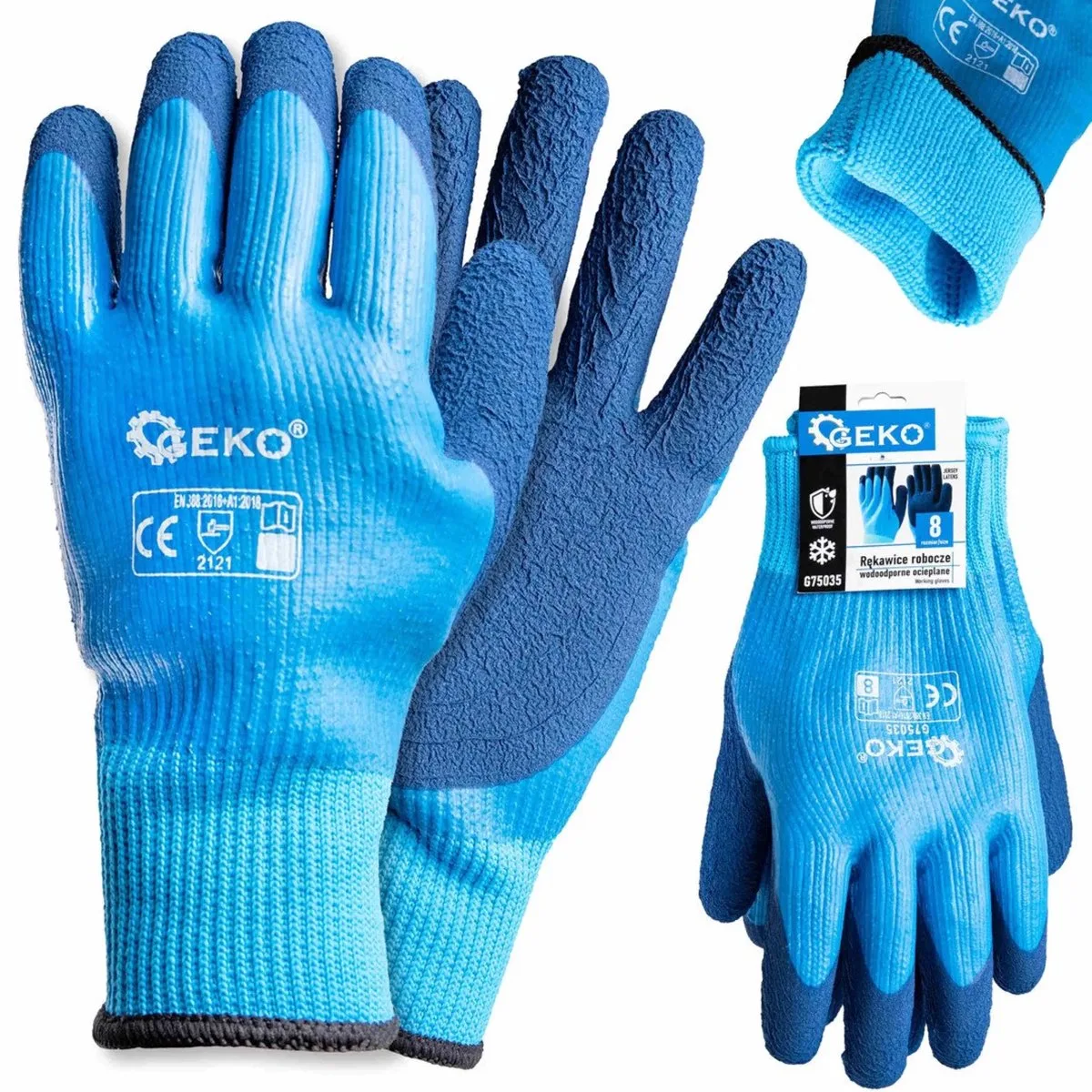 Waterdichte thermische werkhandschoenen - Warmte & grip - Blauw - 12 stuks fra GEKO, Blå, 8 – produktbillede
