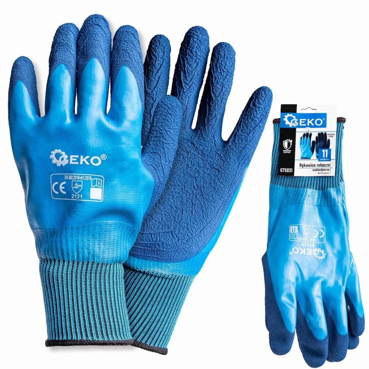 Waterdichte werkhandschoenen - polyester latex - blauw - 12 stuks by GEKO, Blue, 11 – product image