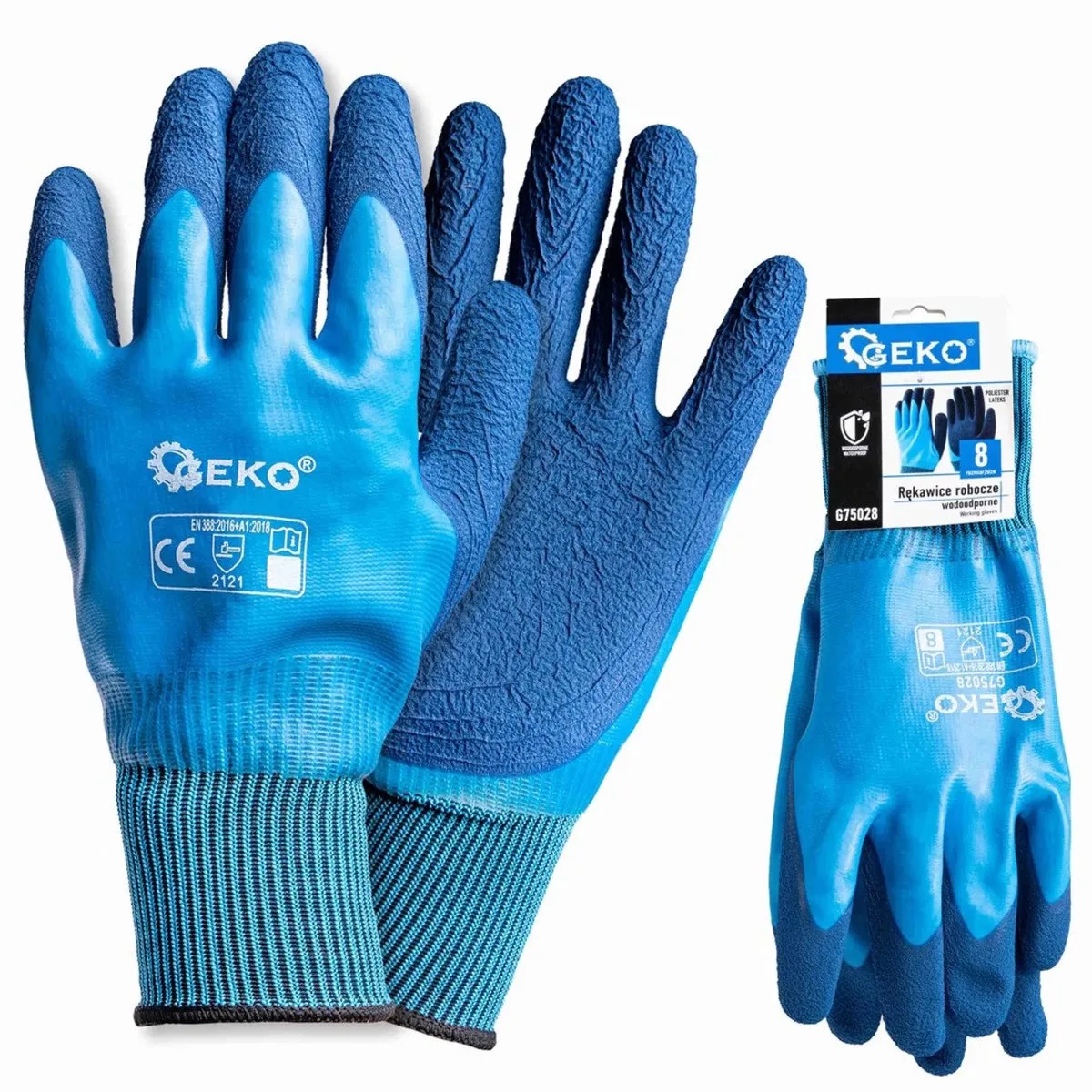 Waterdichte werkhandschoenen - Polyester/Latex - Blauw - Elastische manchet - 12 stuks från GEKO, Blå, 8 – produktbild