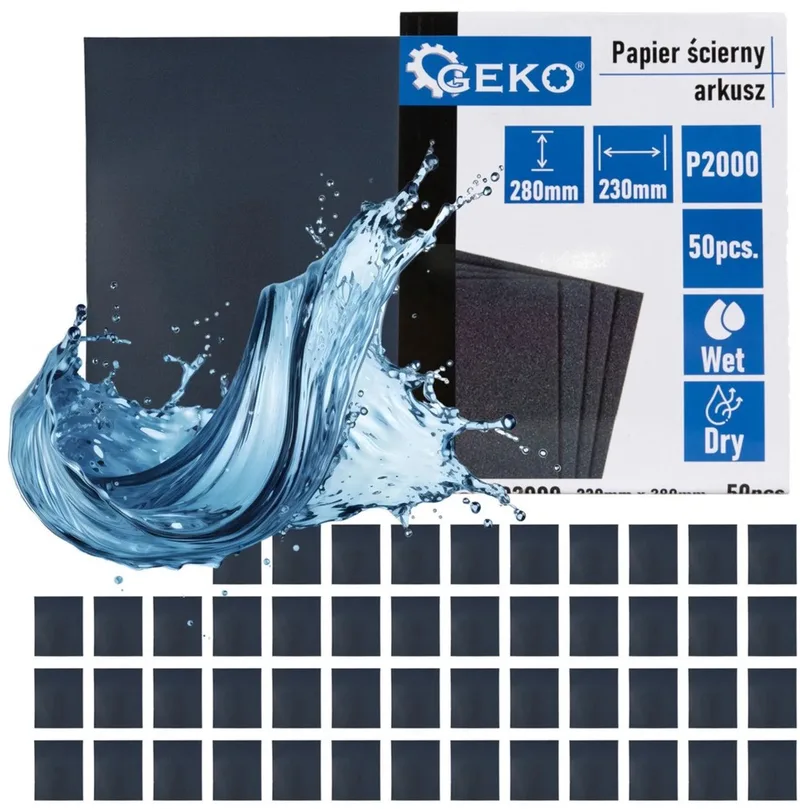 Waterproof schuurpapier - fijn korrel P2000 - 230x280 mm - nat en droog gebruik - 50 stuks fra GEKO – produktbillede