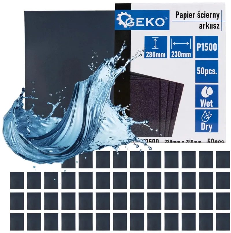 Waterproof schuurpapier - P1500 - 230x280mm - Voor nat en droog gebruik - 50 stuks fra GEKO – produktbillede