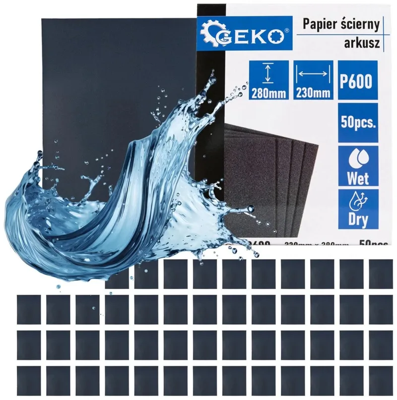 Waterproof schuurpapier - P600 korrel - 230x280mm - Droog en nat gebruik - 50 stuks de GEKO – image du produit