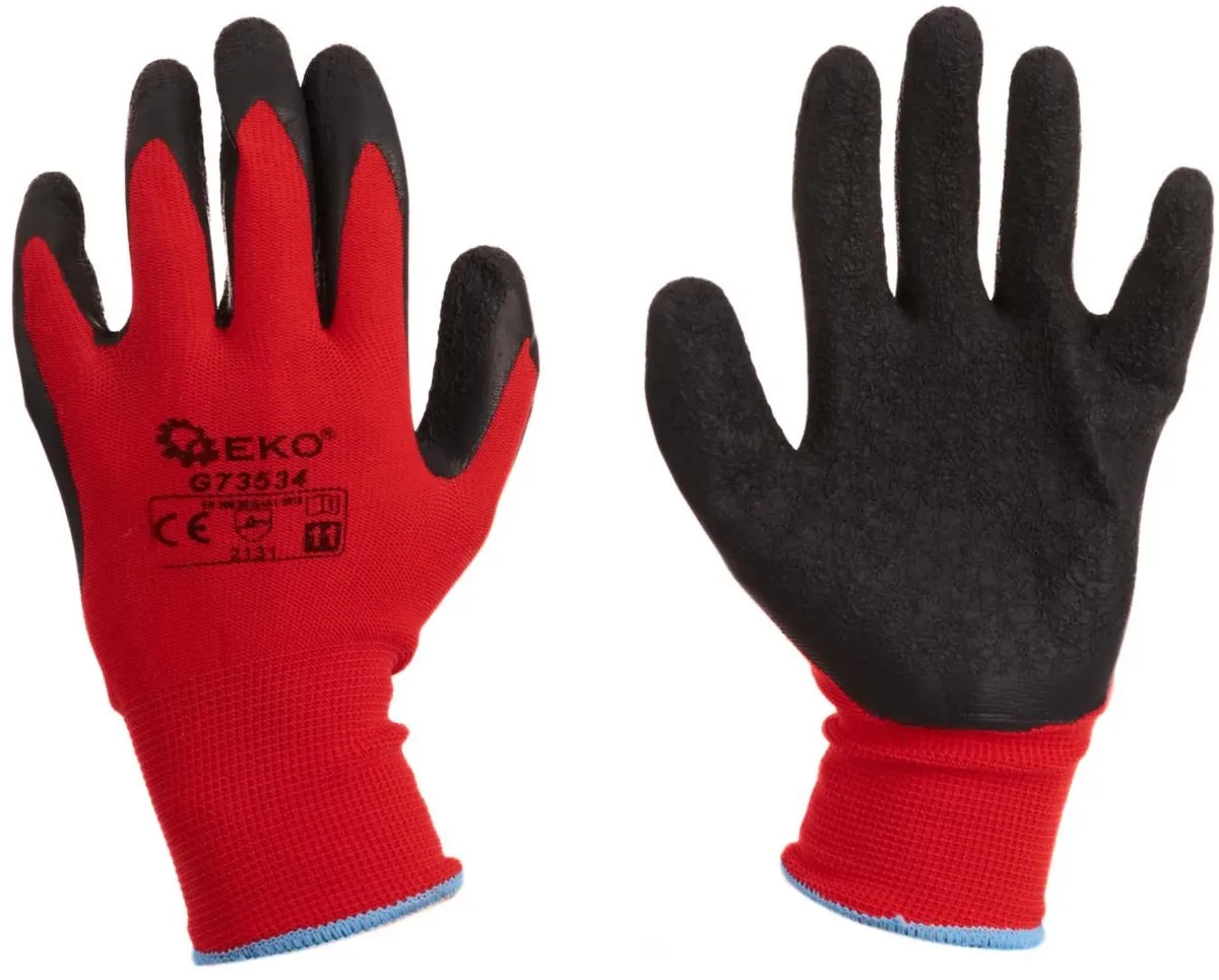 Werkhandschoenen - Katoen met latexcoating - Rood/Zwart - EN388 2131 - 12 stuks de GEKO, Noir, 11 – image du produit