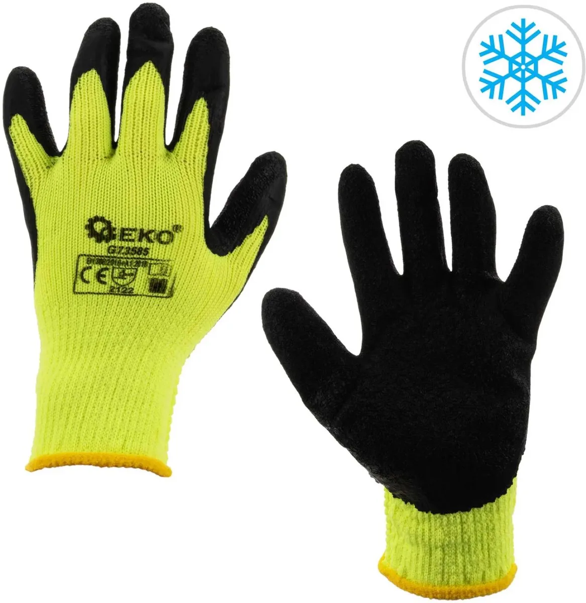 Winter werkhandschoenen - latex gecoat - isolerend - groen - 12 stuks de GEKO, Noir, 9 – image du produit