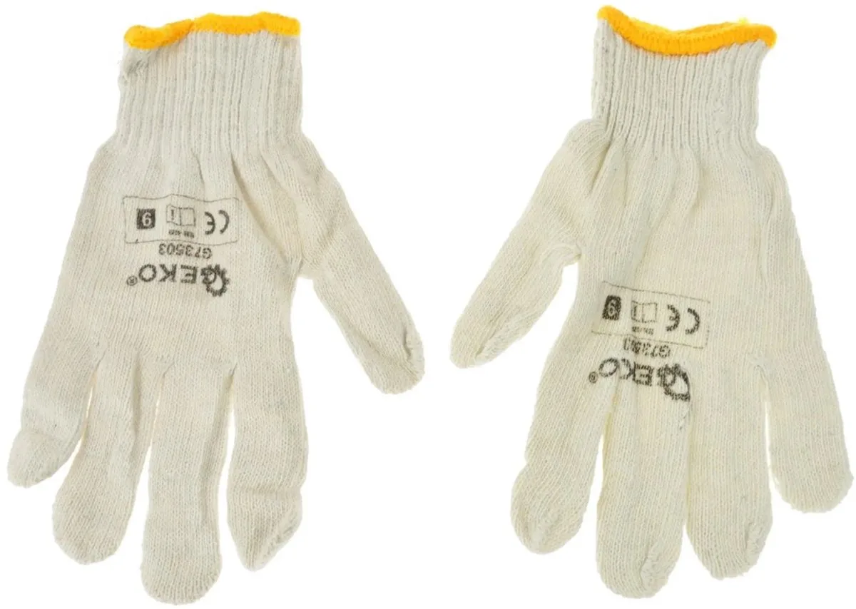 Witte katoenen werkhandschoenen - universele maat - antislip grip - 12 stuks van GEKO, Zwart – productafbeelding