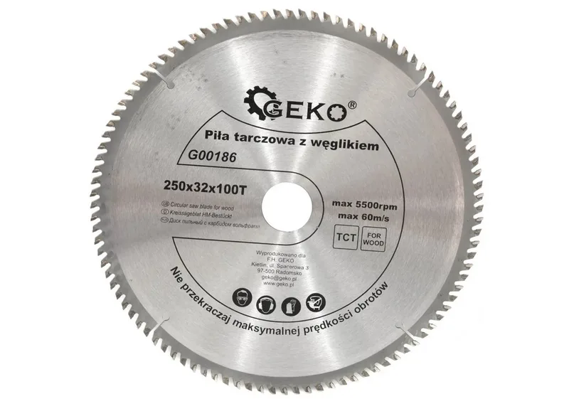 Zaagblad - Carbide Tip - 250 mm - 100 Tanden - Inclusief Reductiering by GEKO – product image
