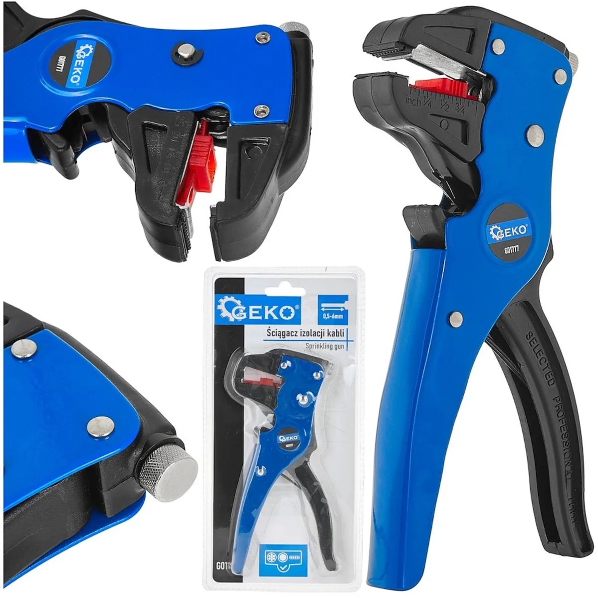 Zelfinstellende kabelstripper 0,5-6 mm² met kniptang, instelbare striplengte voor installaties by GEKO – product image