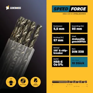 10 x HSS-ECo SPEED Force Metallbohrer DIN 338 - Ø:5.5 mm de Gemax – image du produit 2 sur 2