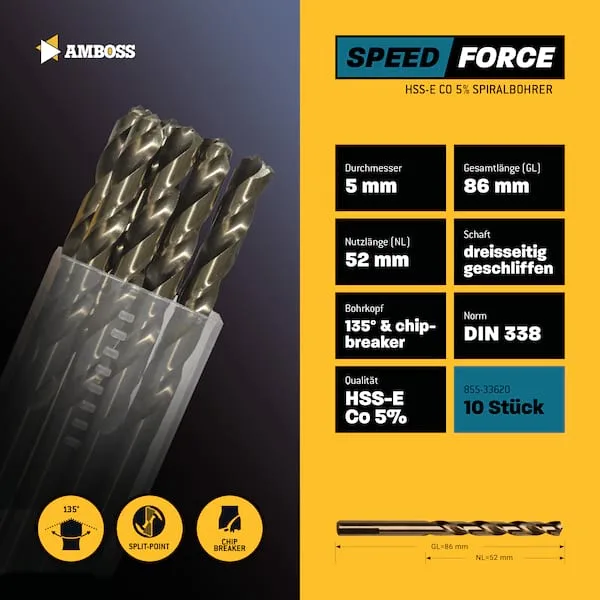 10 x HSS-ECo SPEED Force Metallbohrer DIN 338 - Ø:5 mm by Gemax – product image 2 of 2
