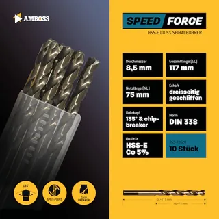 10 x HSS-ECo SPEED Force Metallbohrer DIN 338 - Ø:8.5 mm de Gemax – image du produit 2 sur 2