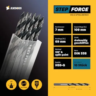 10 x HSS-G STEP Force Metallbohrer DIN 338 - Ø:7 mm by Gemax – product image 2 of 2