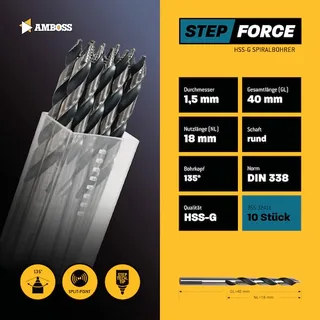 10 x STEP Force Metallbohrer DIN 338 - Ø:1.5 mm de Gemax – image du produit 2 sur 2